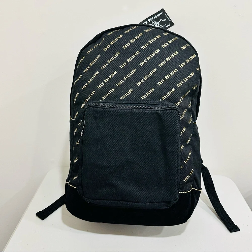 True‎ Religion Black With Gold Logo Backpack NWT